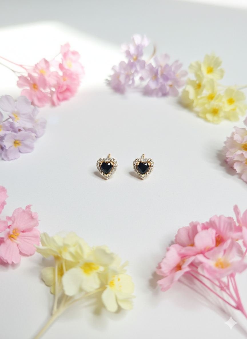 Heart Shaped Earrings-Black