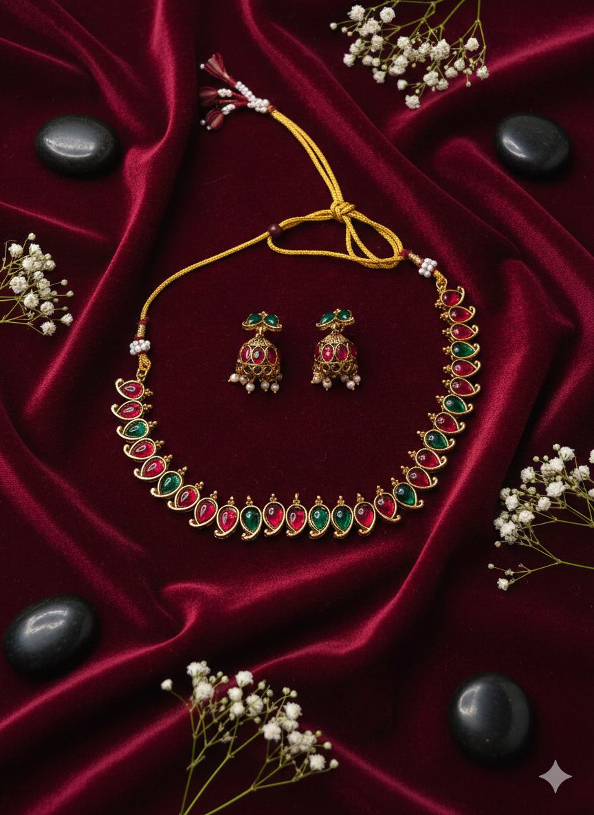 MANGO STONE SHORT NECKPIECSE WITH JHUMKA