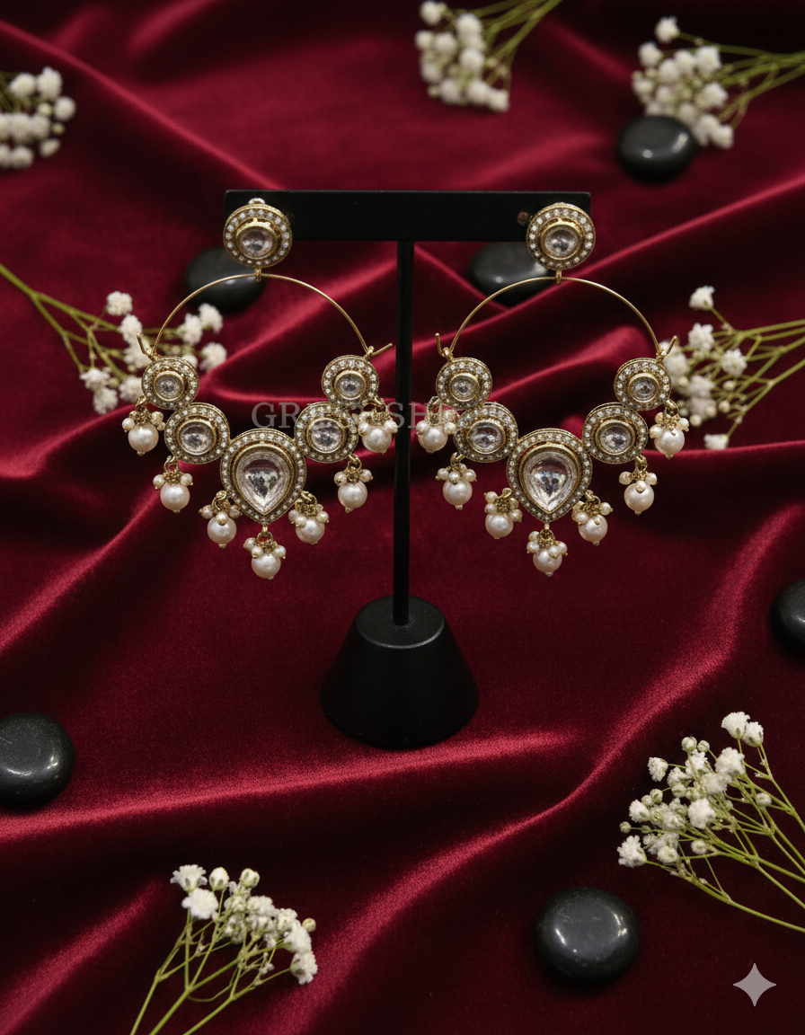Kundan Chaandbali White - K103