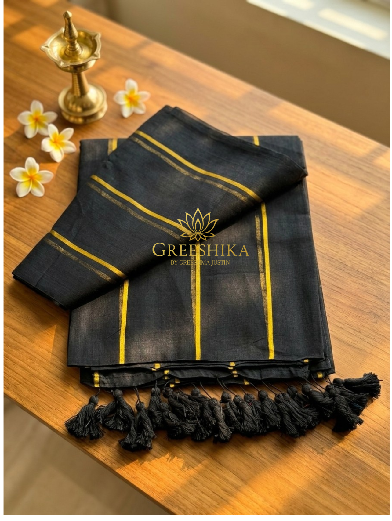 MulCotton Saree- Black With Stripes