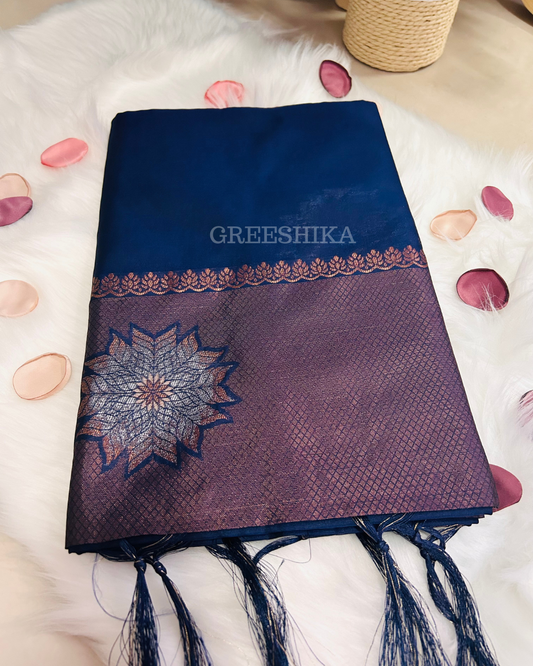 Banarasi SOFT SILK NAVY BLUE-SLB120