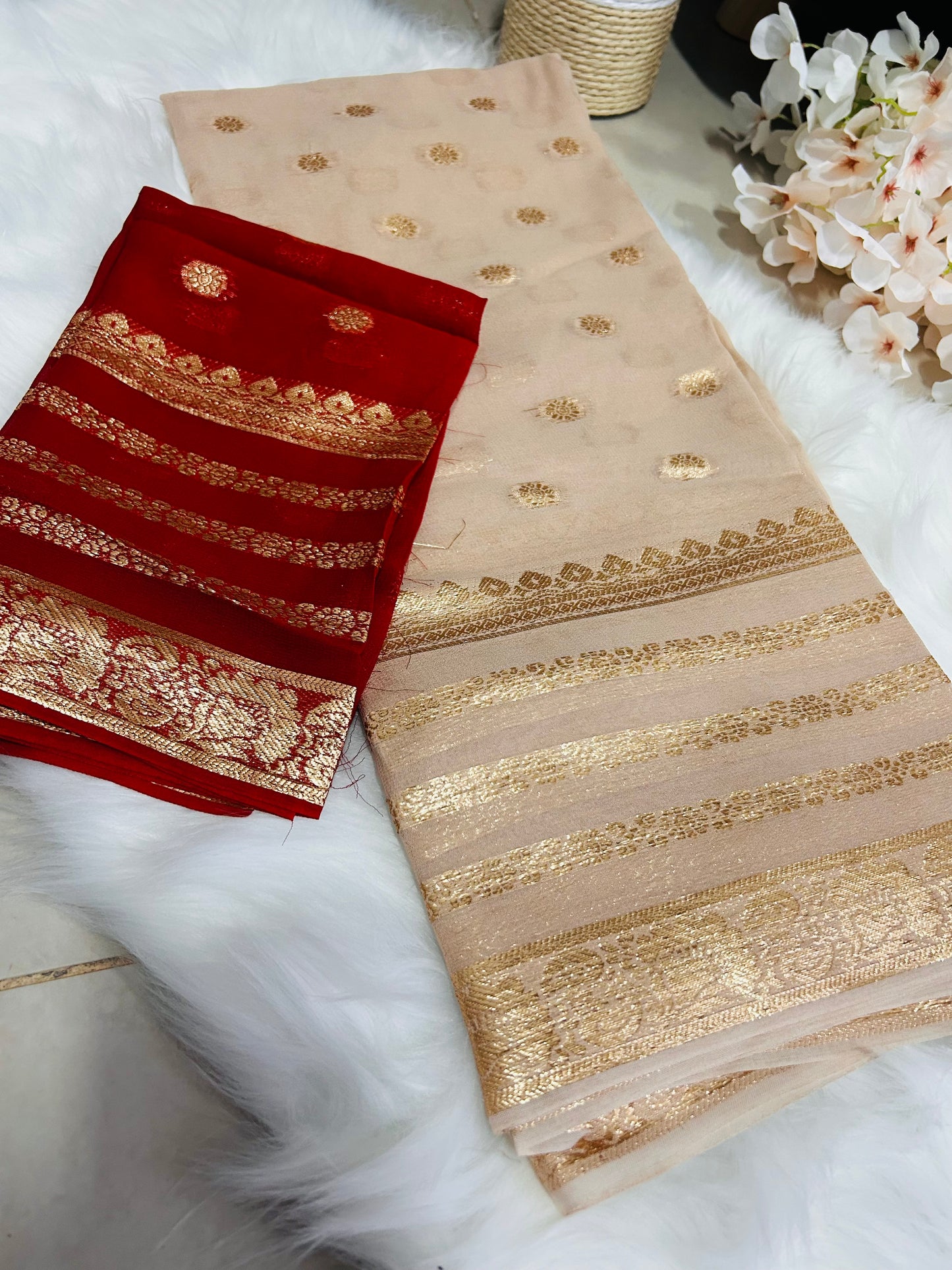 VISCOSE GEORGETTE OFF-WHITE SAREE - VG109