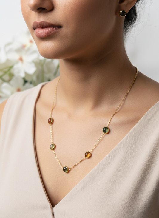 Multi Gemstone Chain With Earrings