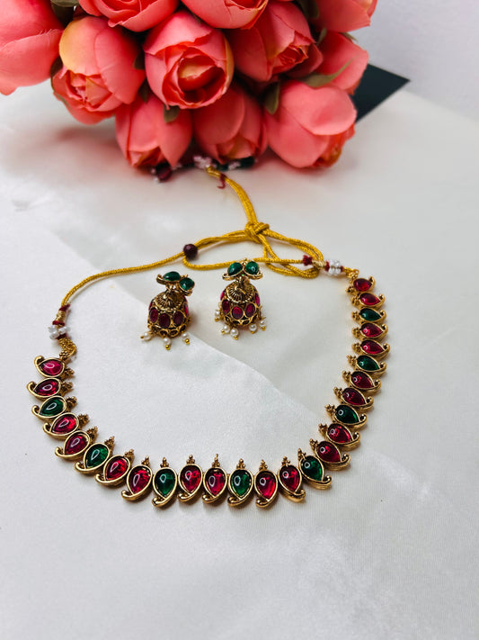 MANGO STONE SHORT NECKPIECSE WITH JHUMKA