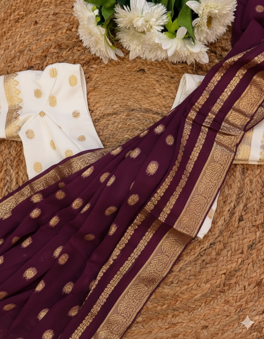 VISCOSE GEORGETTE PURPLE SAREE- VG111