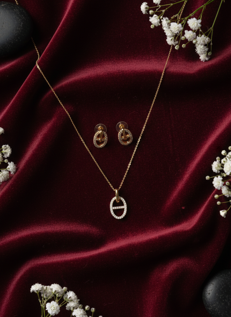 18K Gold Plated Two Tone Pave Line Necklace