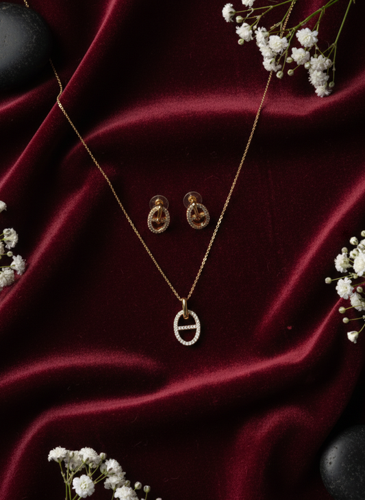 18K Gold Plated Two Tone Pave Line Necklace