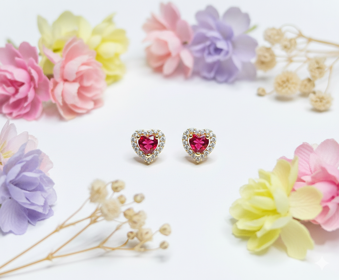 Heart Shaped Earrings-Ruby