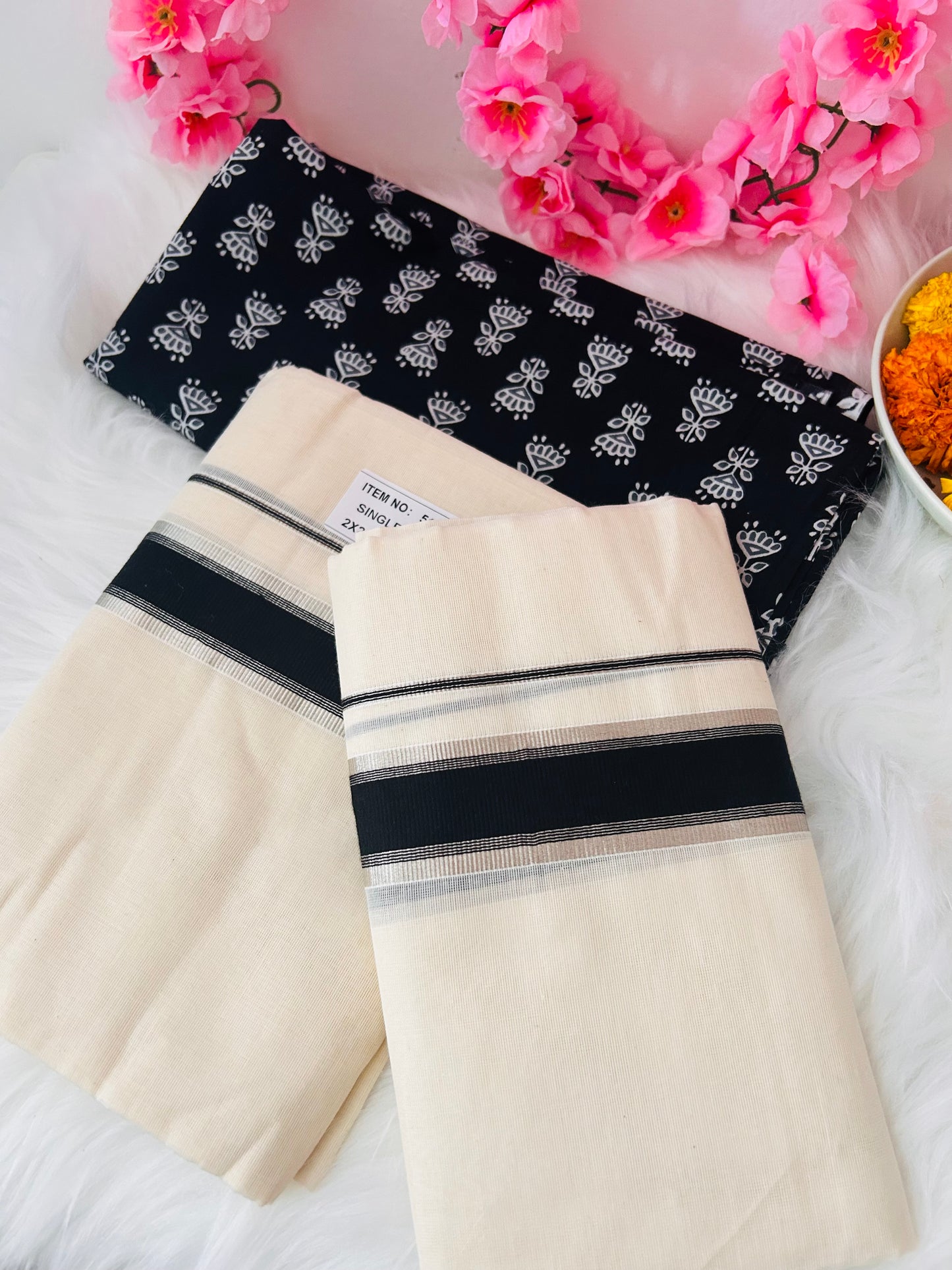 Set Mundu Saree - BLACK