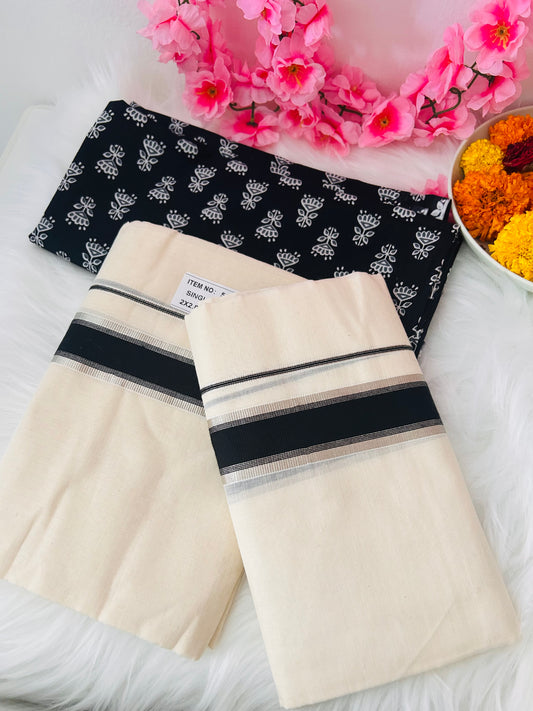 Set Mundu Saree - BLACK