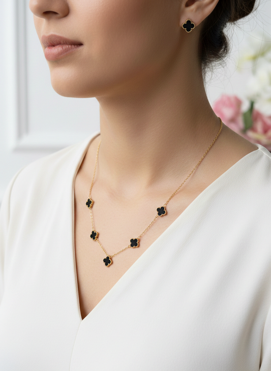 5-Leaf Clover Necklace with Earrings