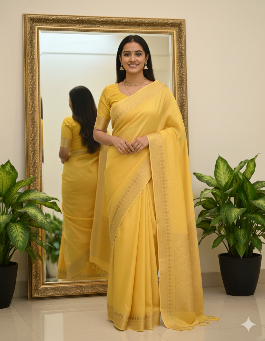 VISCOSE GEORGETTE SAREE WITH RUSSIAN JACQUARD BLOUSE-colors available