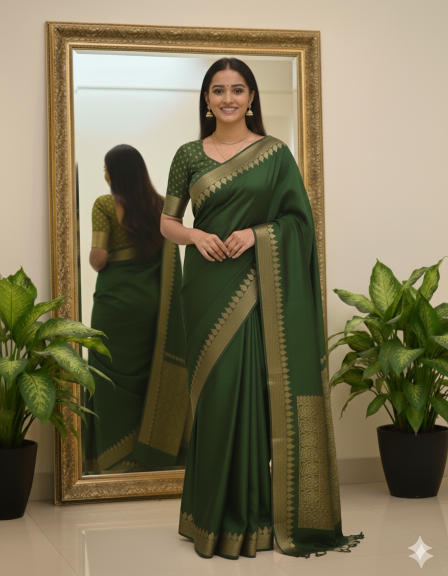 VISCOSE GEORGETTE SAREE WITH RUSSIAN JACQUARD BLOUSE-colors available