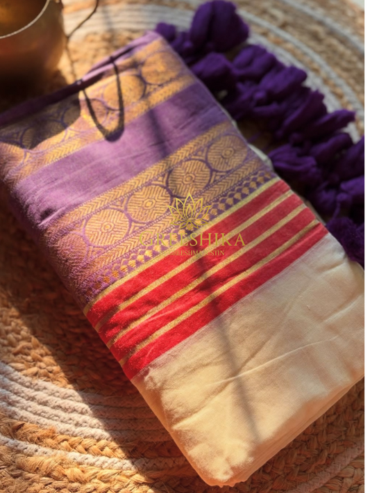 Mulcotton Saree With Kanchi Border - MK02