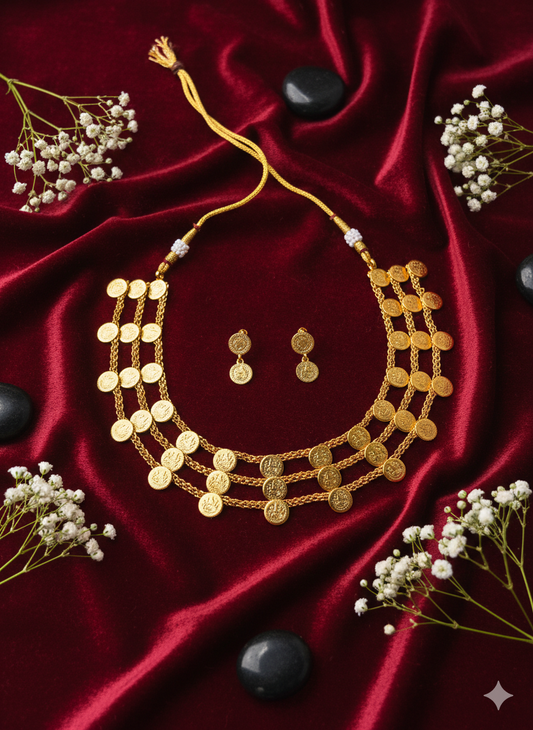 3 LAYERED LAKSHMI COIN NECKLASE