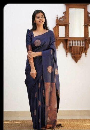 Banarasi SOFT SILK NAVY BLUE-SLB120