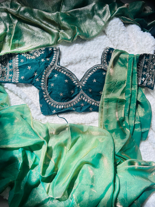 SPACE SILK SAREE- OCEAN GREEN