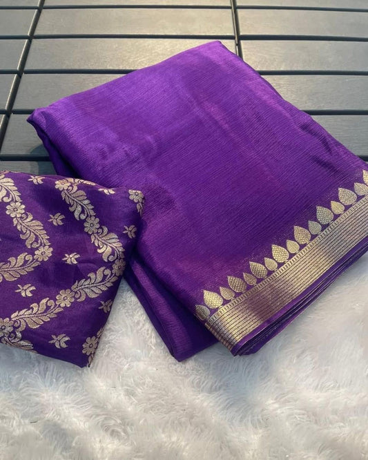 VISCOSE GEORGETTE SAREE WITH RUSSIAN JACQUARD BLOUSE - VIOLET -VGV133