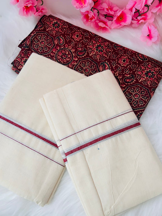 Set Mundu Saree - Ruby Red