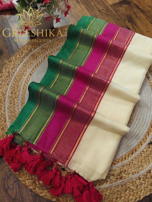 Mulcotton Saree With Kanchi Border - Mk01