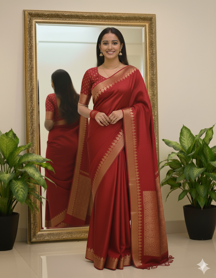 VISCOSE GEORGETTE SAREE WITH RUSSIAN JACQUARD BLOUSE-colors available