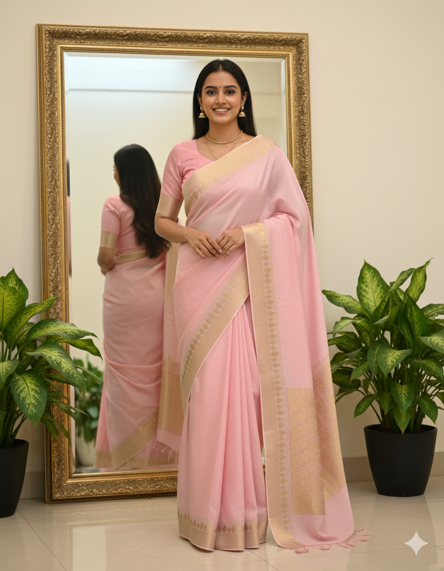 VISCOSE GEORGETTE SAREE WITH RUSSIAN JACQUARD BLOUSE-colors available