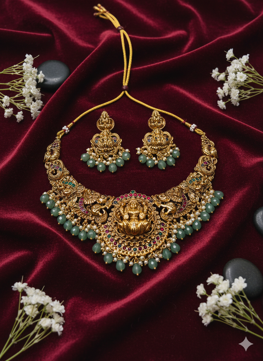 NAGAS KEMP BRIDAL NECKLASE WITH JHUMKA