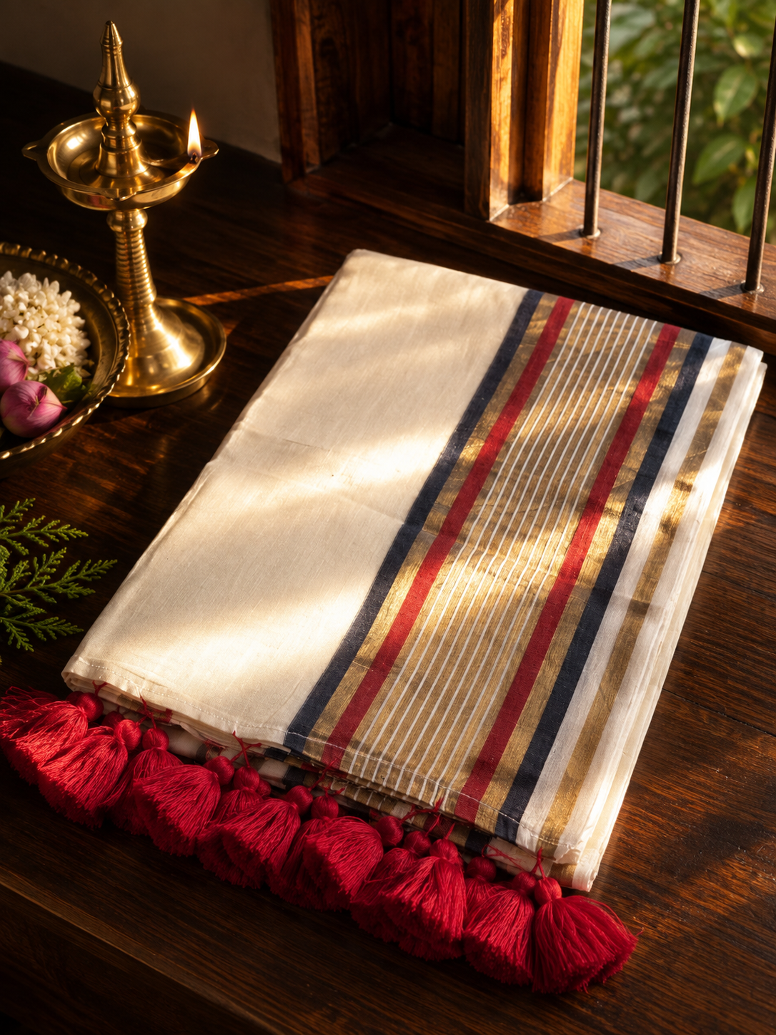 Mulcotton Red with black kanchi border -MK11