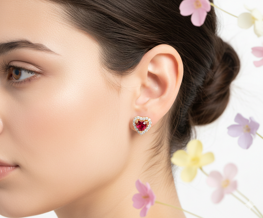 Heart Shaped Earrings-Ruby
