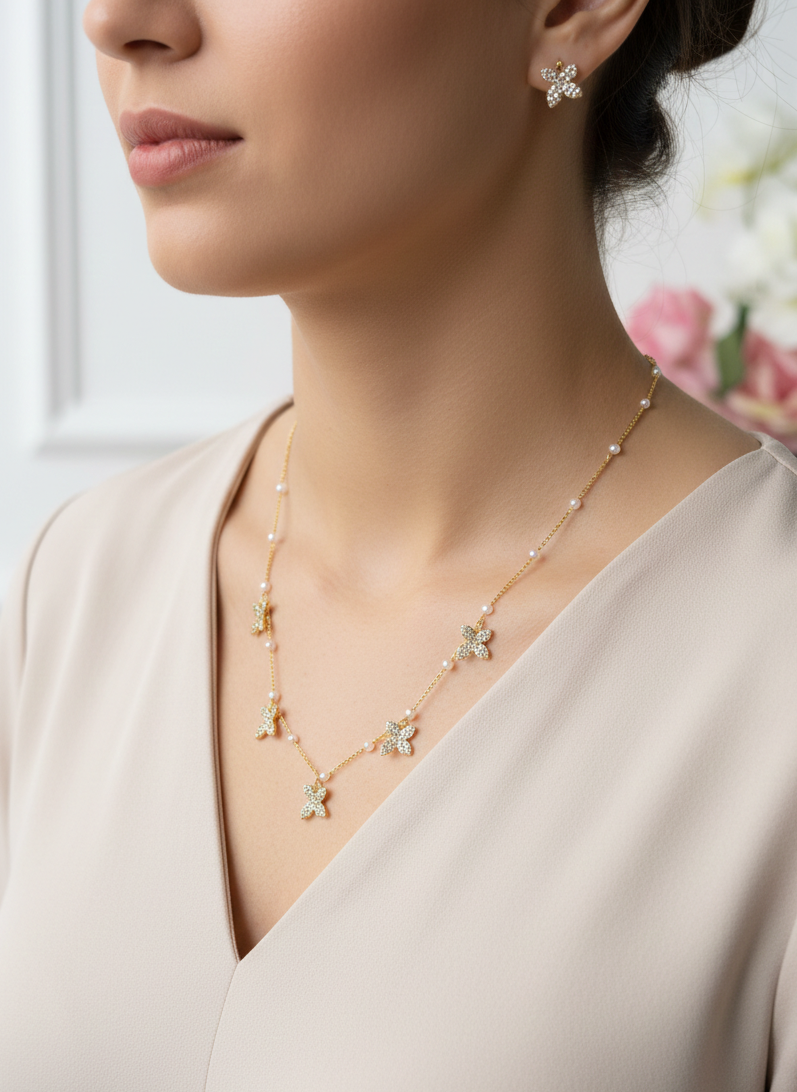 Floral Necklace With Earrings