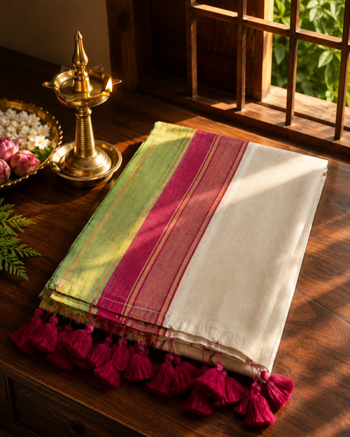 Mulcotton Saree With Kanchi Border - Mk01