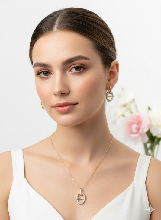 18K Gold Plated Two Tone Pave Line Necklace