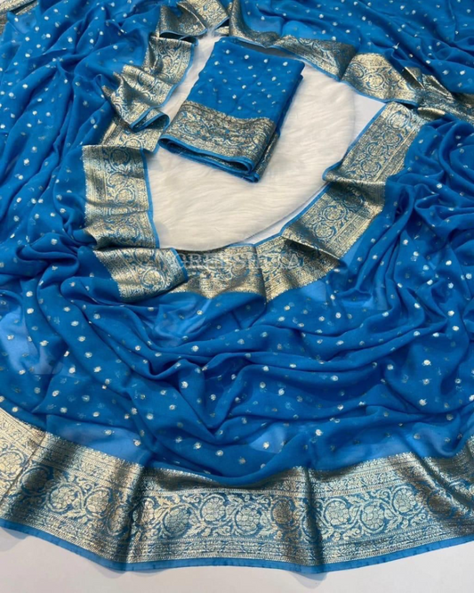 VISCOSE GEORGETTE WITH SMALL BUTTAS-SKYBLUE- VGB106
