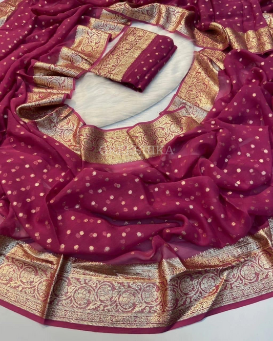 VISCOSE GEORGETTE WITH SMALL BUTTAS-PINK-VGP105