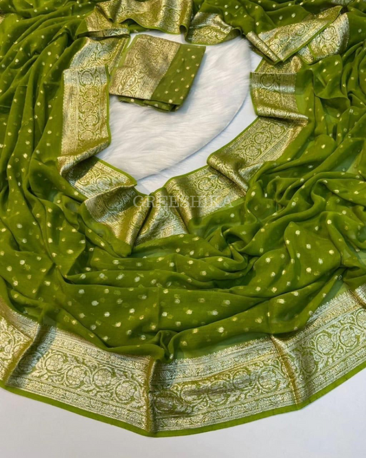 VISCOSE GEORGETTE WITH SMALL BUTTAS-GREEN - VGG107