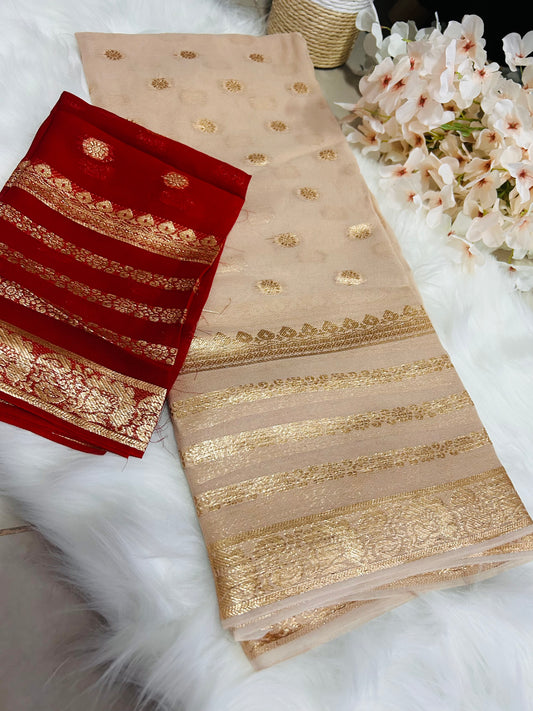 VISCOSE GEORGETTE OFF-WHITE SAREE - VG109