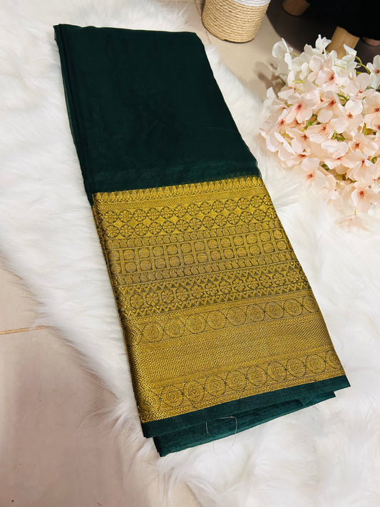 PREMIUM ORGANZA SAREE WITH HEAVY GOLDEN BORDER-EMARALD GREEN-OG130