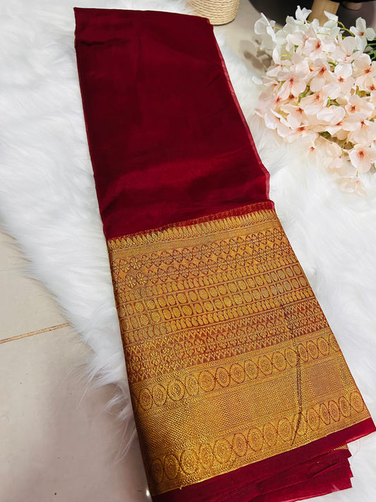 PREMIUM ORGANZA SAREE WITH HEAVY GOLDEN BORDER-RUBY-OR127