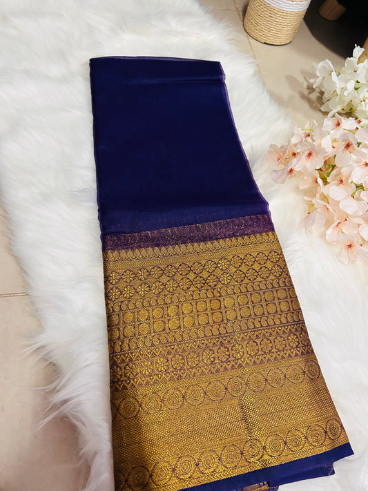 PREMIUM ORGANZA SAREE WITH HEAVY GOLDEN BORDER-VIOLET-OV129