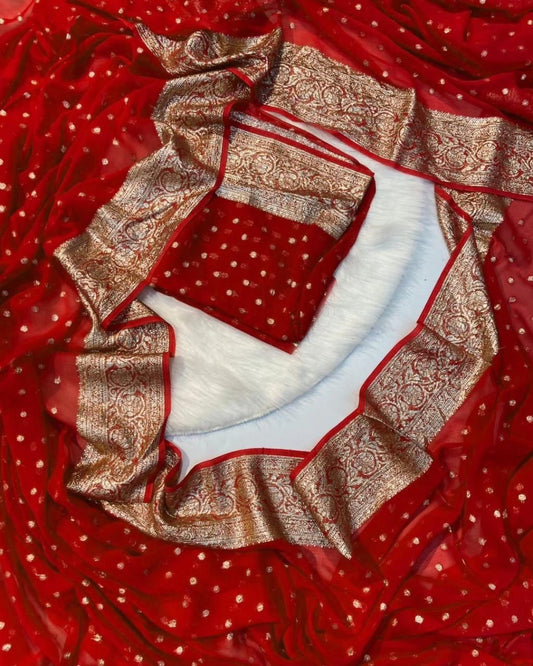 VISCOSE GEORGETTE WITH SMALL BUTTAS-RED - VGR104