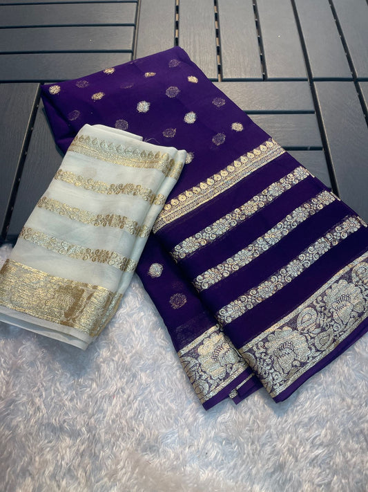 VISCOSE GEORGETTE PURPLE SAREE- VG111