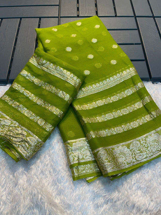 VISCOSE GEORGETTE GREEN SAREE - VG110