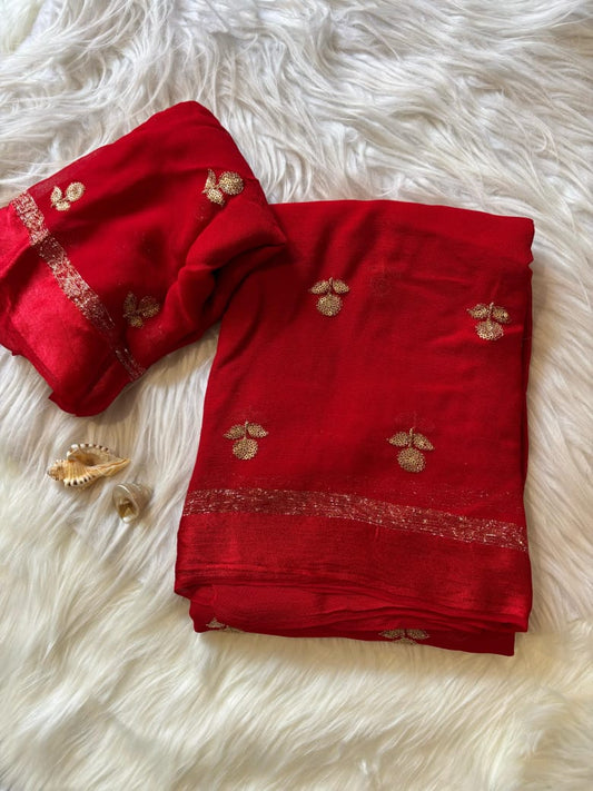 VISCOSE JUTE SAREE WITH SATIN BORDER -RED VJR101