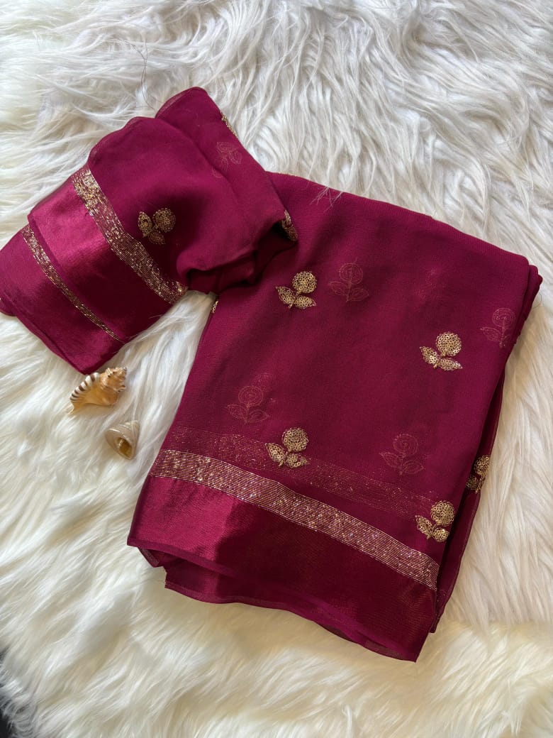 VISCOSE JUTE SAREE WITH SATIN BORDER - MAROON VJM102
