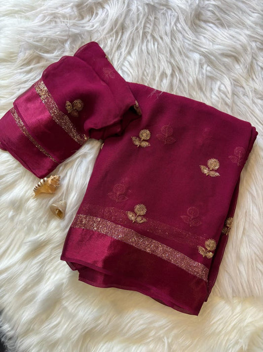 VISCOSE JUTE SAREE WITH SATIN BORDER - MAROON VJM102