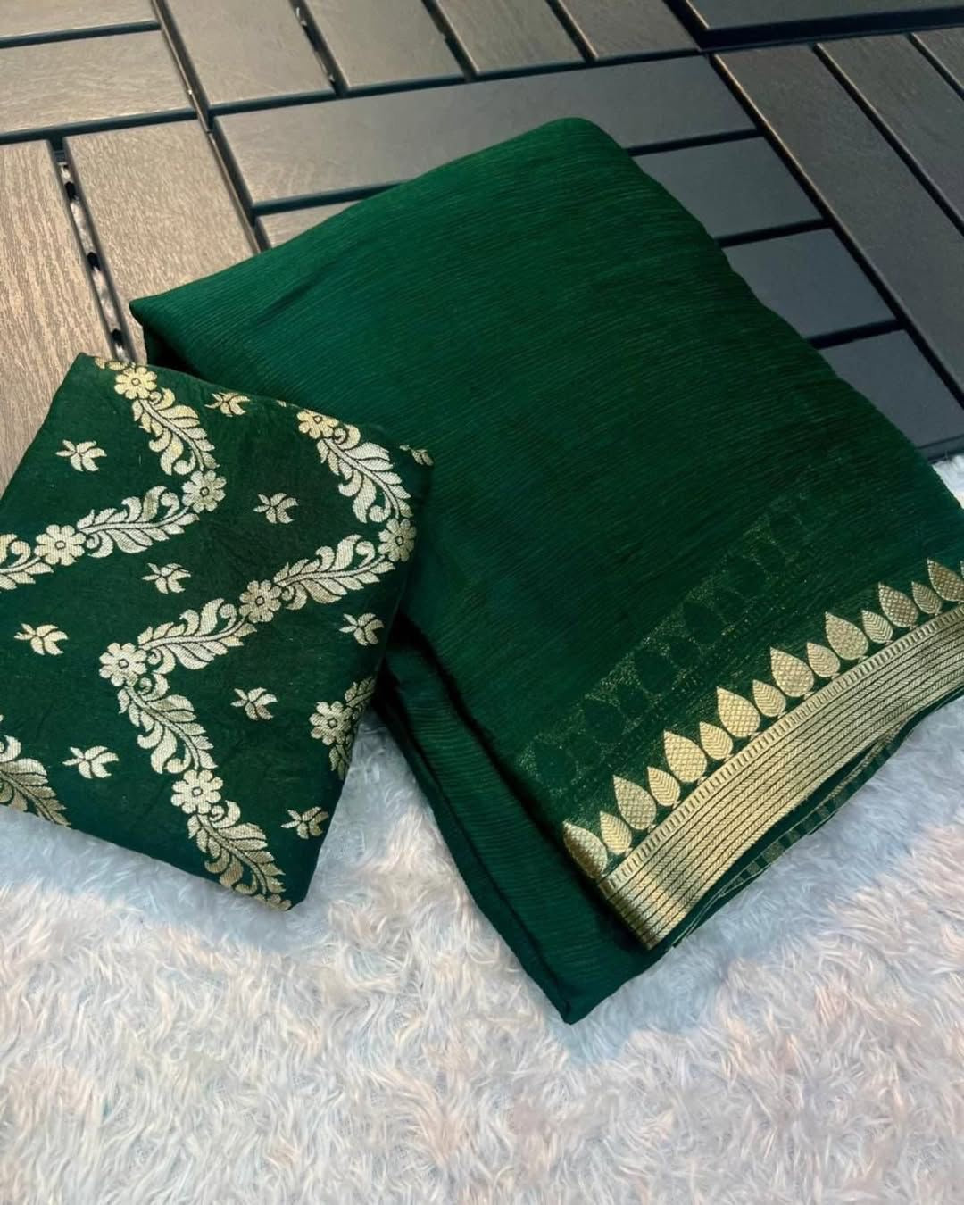 VISCOSE GEORGETTE SAREE WITH RUSSIAN JACQUARD BLOUSE-colors available